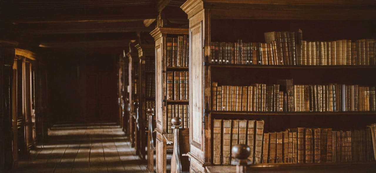 Vintage bookcases in rows